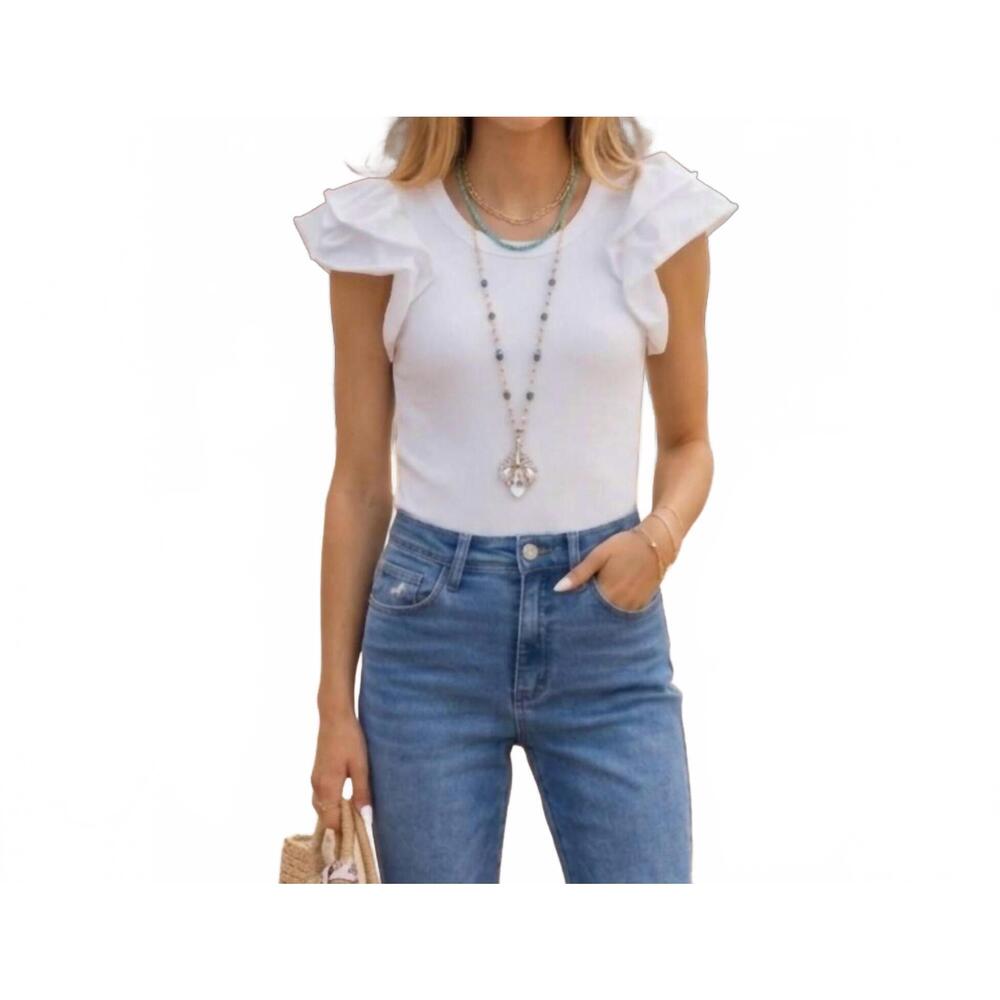 NEW GRACE + EMMA coquette ruffle sleeve bodysuit - plus in white